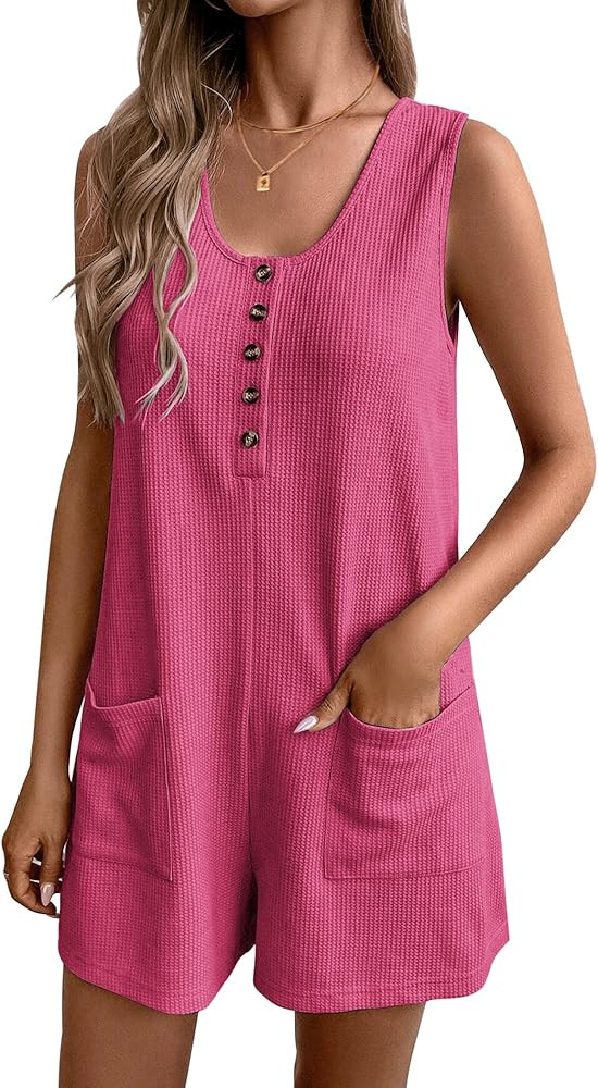 Ekouaer Women Rompers Waffle Summer Overalls Shorts Loose Jumpsuit with Pockets Casual 2025 Beach... | Amazon (US)