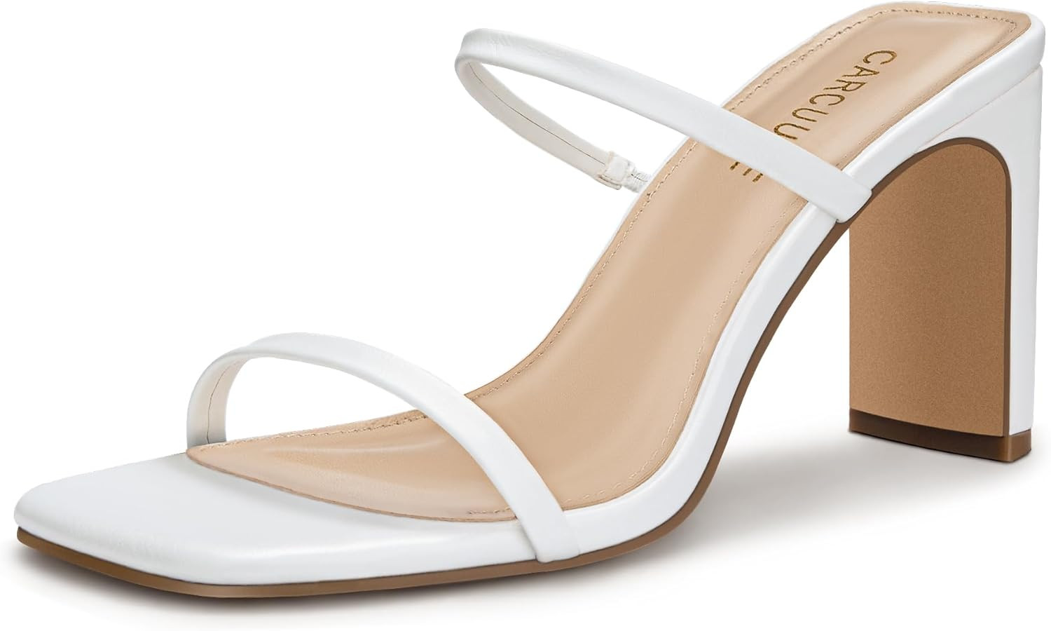 Carcuume Women's Square Toe Two Strap Open Toe Block Heels Sandals Slip On Shoes | Amazon (US)