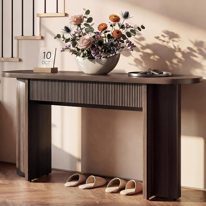 63 Inch Long Console Table with Fluted Drawers for Entryway, Walnut | Amazon (US)