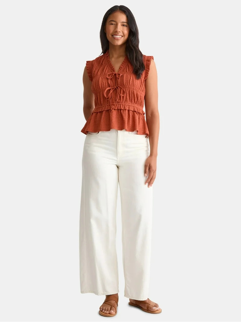 Time and Tru Women's Textured Tie Front Top, Sizes XS-XXXL | Walmart (US)