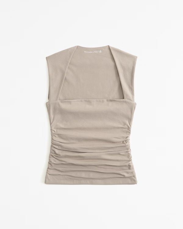 Cotton-Blend Seamless Fabric Ruched Portrait Top | Abercrombie & Fitch (US)