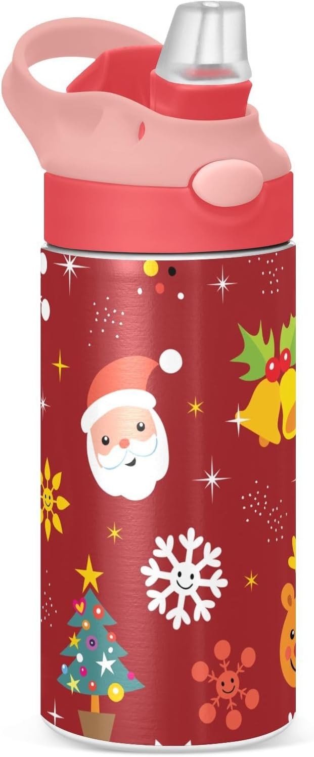 ALAZA Christmas Reindeer Santa Kids Water Bottles with Lids Straw Insulated Stainless Steel Water... | Amazon (US)