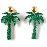 Green Glitter Palm Tree Earrings Retro Beach Acrylic Jewelry | Etsy (US)