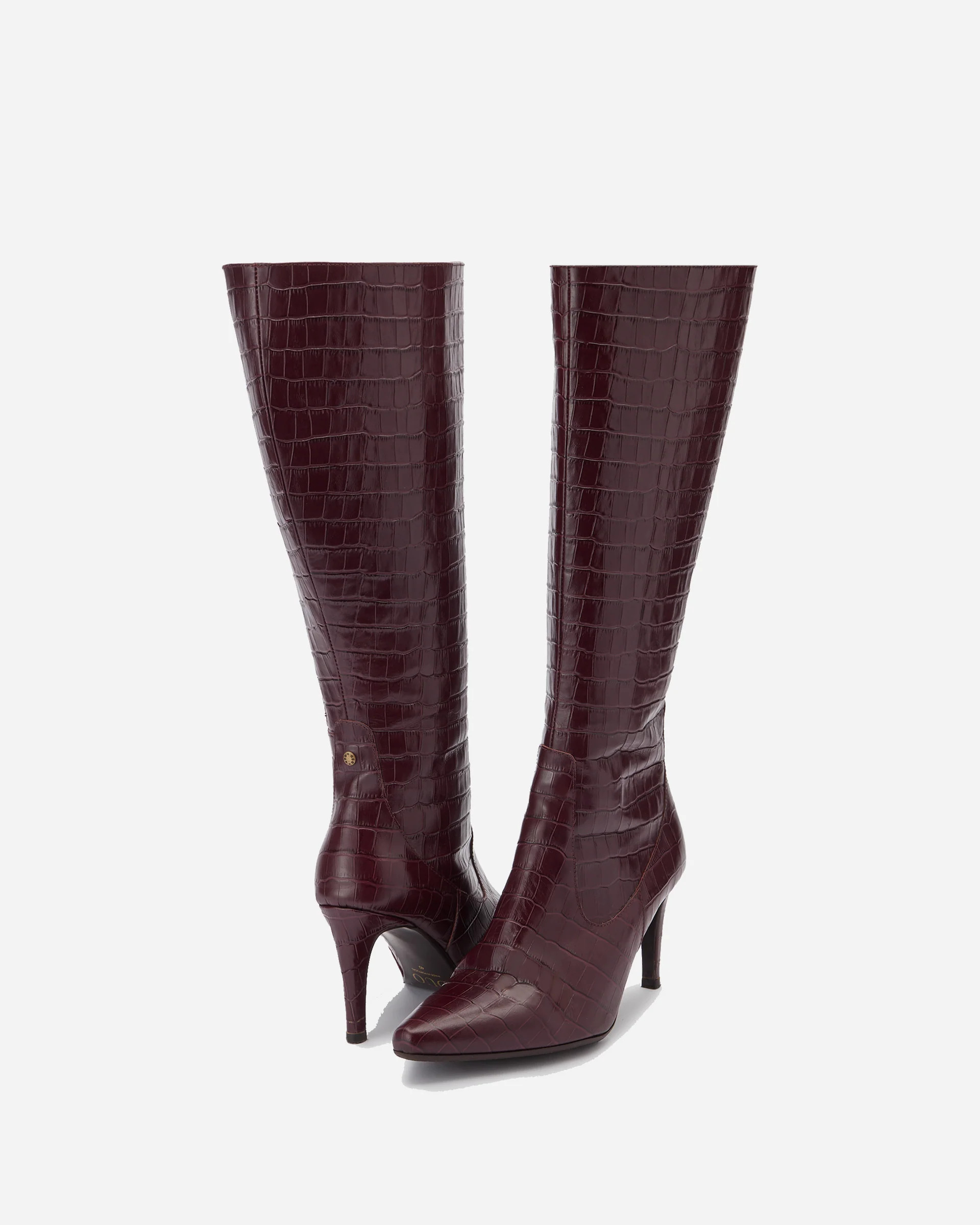 Freya Burgundy Croc Knee High Stiletto Boots | DuoBoots | DuoBoots