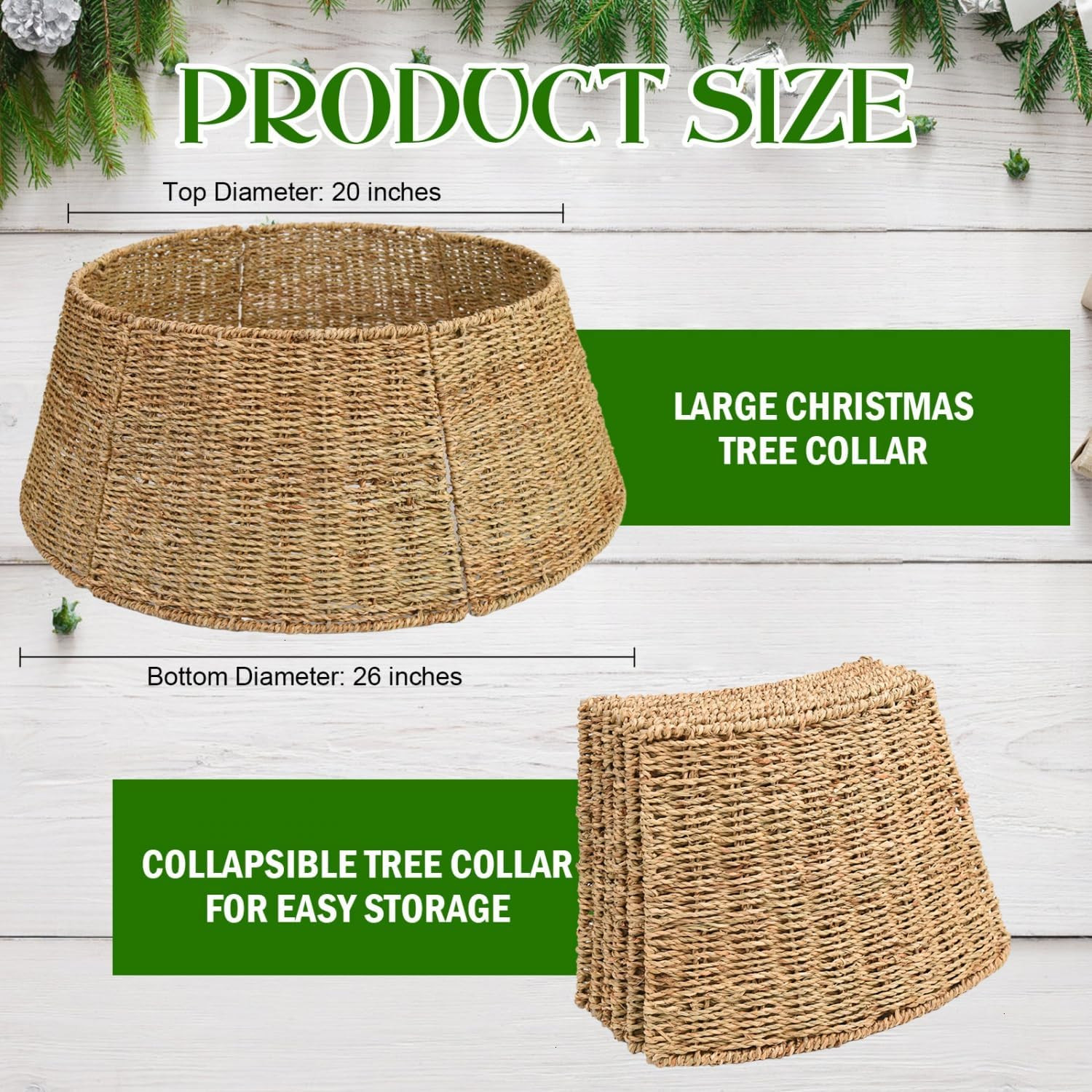 Rocinha Rattan Christmas Tree Collar Basket - Rustic Handcrafted Tree Ring Woven Tree Skirt, 26 I... | Amazon (US)