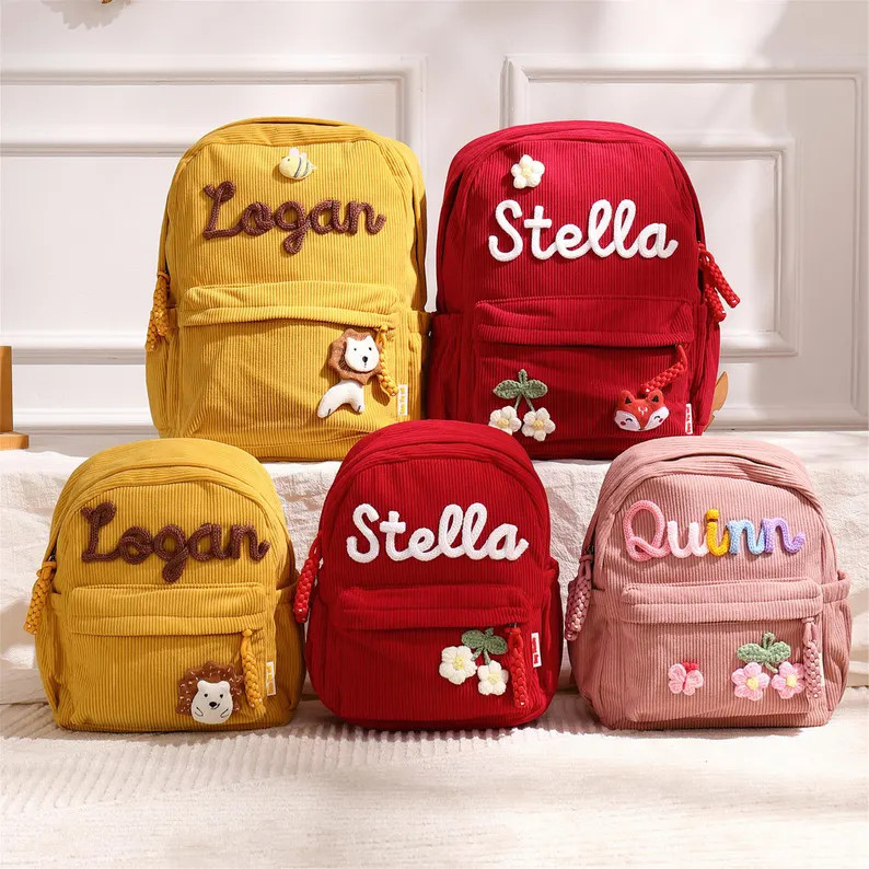 Personalized Corduroy Kids Backpack: Custom Name Schoolbag, Back to School Gift for Toddlers, Rai... | Etsy (US)