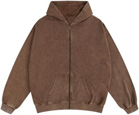KEEPSHOWING Mens Oversized Sweatshirt Zip Up Hoodie Solid Wash Old Craft Basic Jackets Unisex Hea... | Amazon (US)