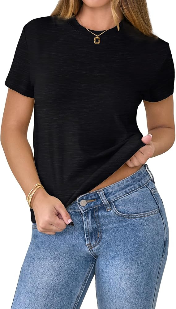 Hatant T Shirts Women Crew Neck Short Sleeve Basic Tees Regular Fit Tshirt Casual Summer Shirts P... | Amazon (US)