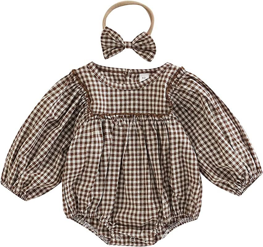 Infant Baby Girl Plaid Romper Baby Sweatshirt Romper Ruffle Festival Clothes Fall Winter Outfits ... | Amazon (US)