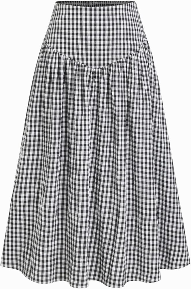 CIDER Gingham Maxi Skirts for Women A Line High Waist Long Plaid Skirt Summer Beach Vacation Outf... | Amazon (US)