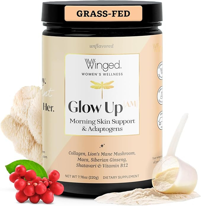 Winged Wellness Glow Up AM, Collagen Powder for Women - Morning Beauty Supplement for Glowing Ski... | Amazon (US)