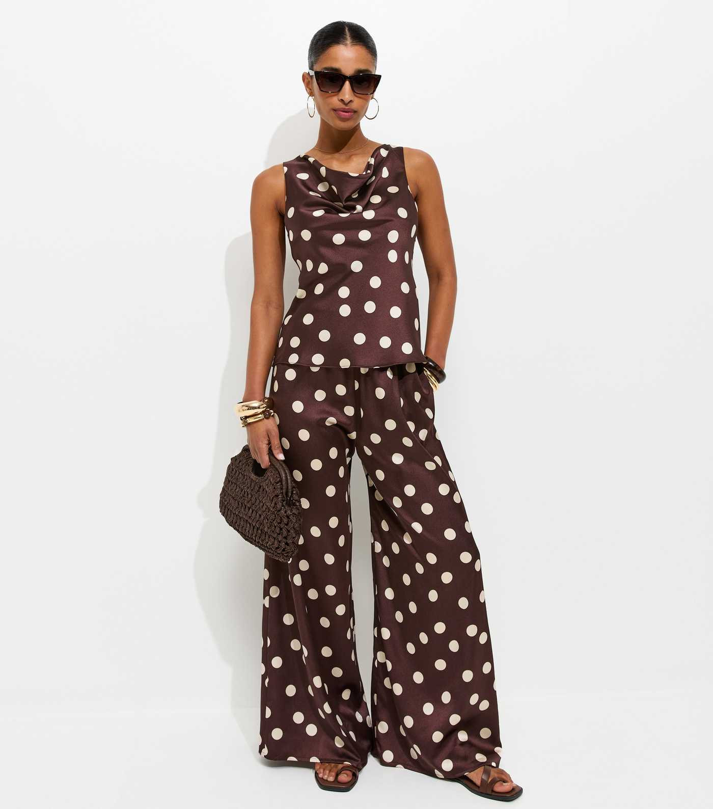 Red Satin Spot Print Wide Leg Palazzo Trousers | New Look | New Look (UK)