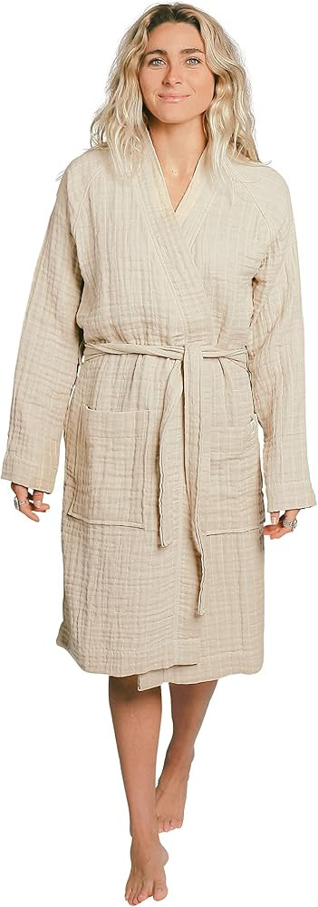 Happy Place Women's Lightweight Robe Organic Cotton Sustainable Unisex Bathrobe | Amazon (US)