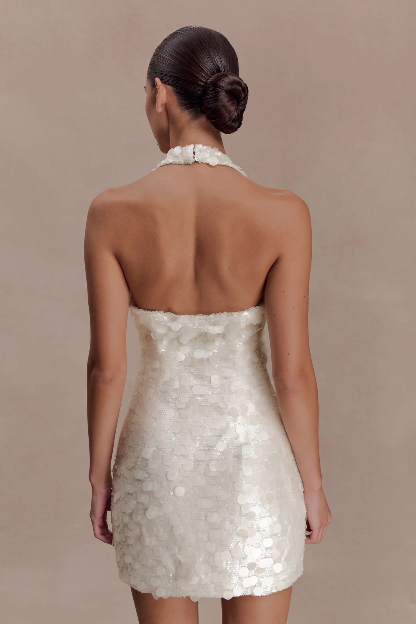 Caralee Sequin Halter Mini Dress - Ivory | Meshki UK