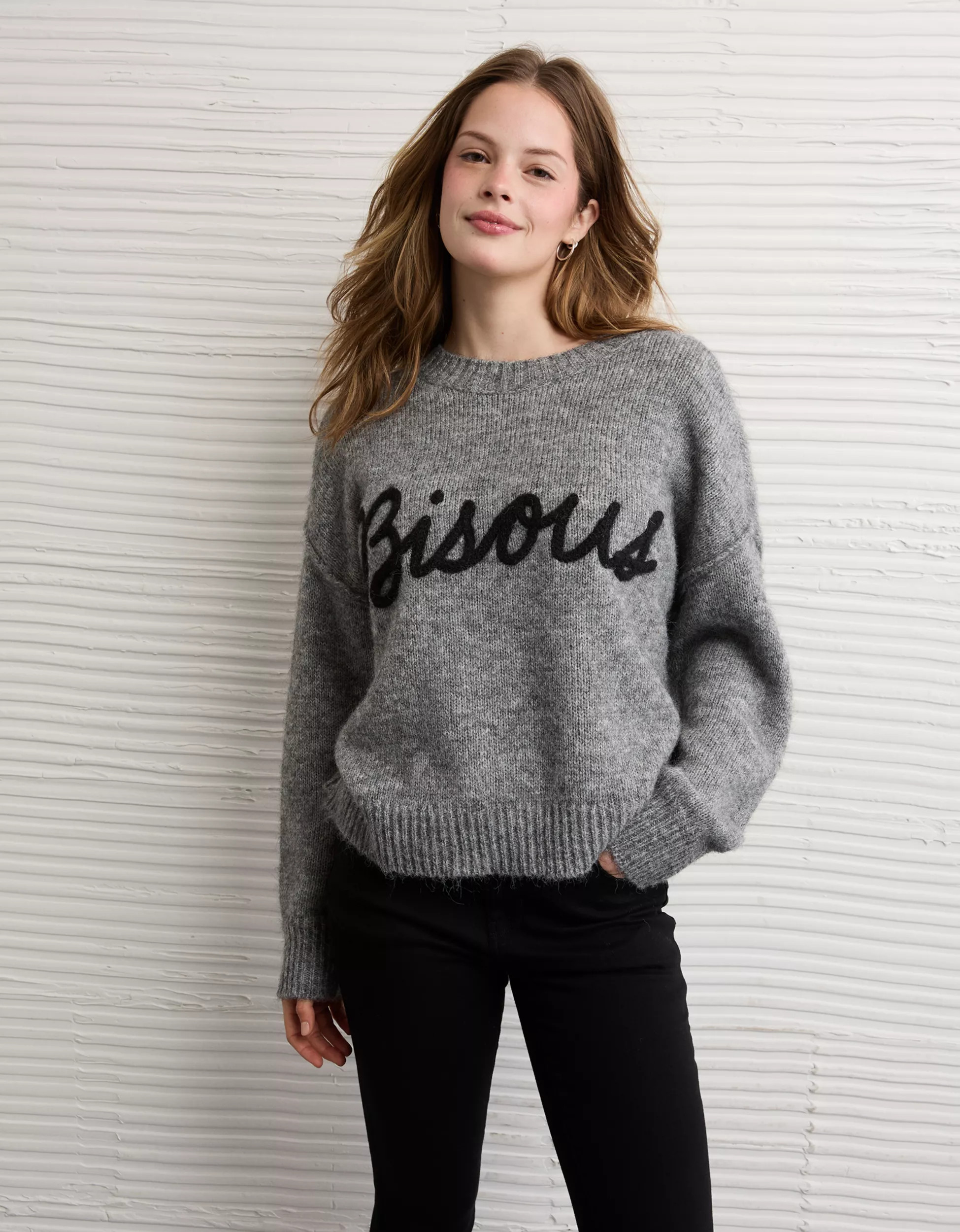 AE Whoa So Soft Bisous Graphic Sweater | American Eagle Outfitters (US & CA)
