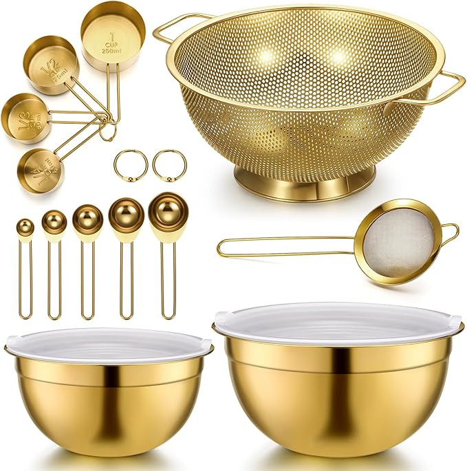 LemonRoad Gold Kitchen Accessories Set Includes 4 Quart Stainless Steel Colander, 3 Qt 5 Qt Gold ... | Amazon (US)