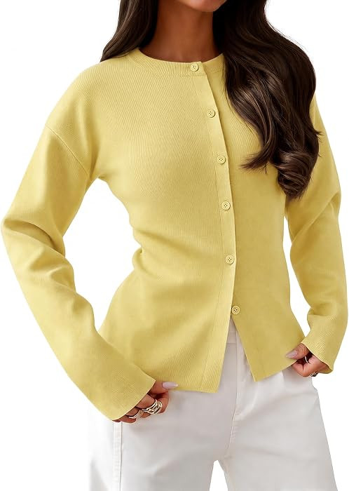 ZESICA Women's Fall Long Sleeve Button Ribbed Knit Fitted Cardigan Sweaters | Amazon (US)