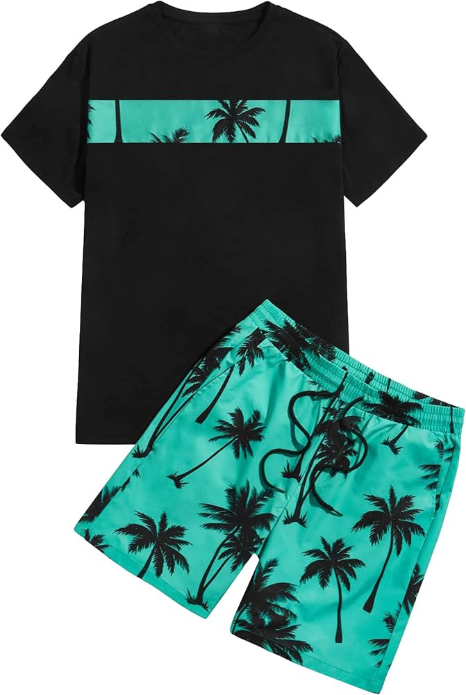 SOLY HUX Men's 2 Piece Outfits Letter Graphic Print Short Sleeve Tee and Drawstring Waist Shorts ... | Amazon (US)