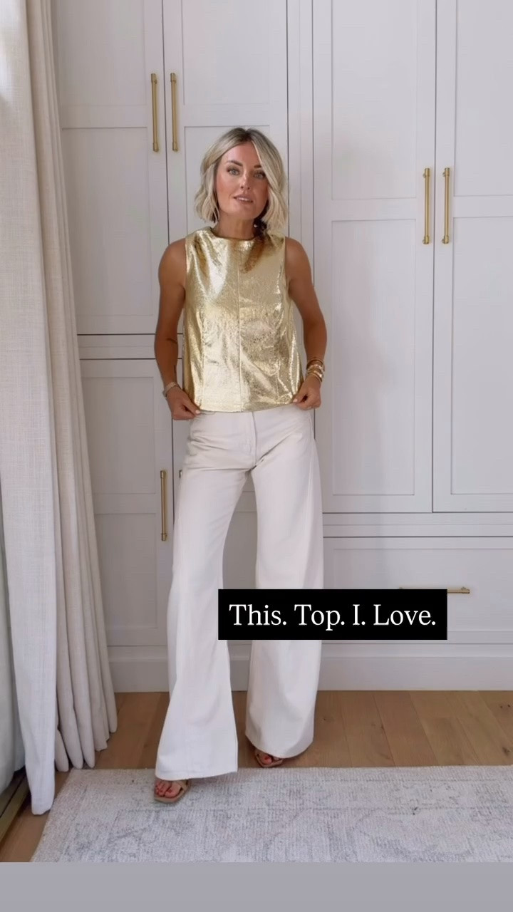 This gold top 🤩 so cute styled casually with white denim but would also be the perfect top dressed up for holiday! Wearing size XS. Part of the Friends & Family sale with code FAMILY! 

Loverly Grey, Tuckernuck, sale alert

#LTKSeasonal #LTKSaleAlert #LTKootd