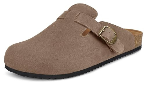Cork Clogs for Women Mens Genuine Suede Leather Clogs Soft Footbed Potato Shoes with Arch Support Brown | Amazon (US)