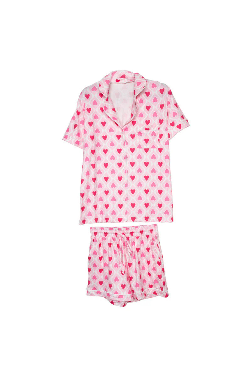 Light and Hot Pink Hearts Design Pajama Set | Katydid.com