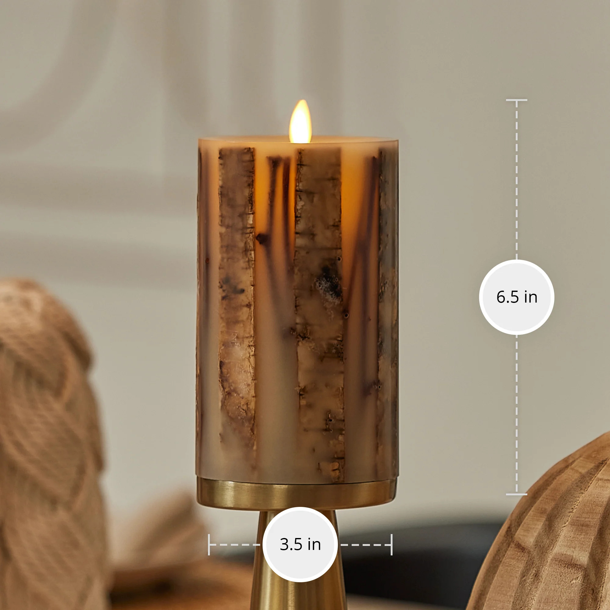 Ivory Embedded Birch and Twigs Flameless Candle Pillar | Luminara