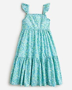 Girls' ruffle-trim tiered dress in prints | J. Crew US