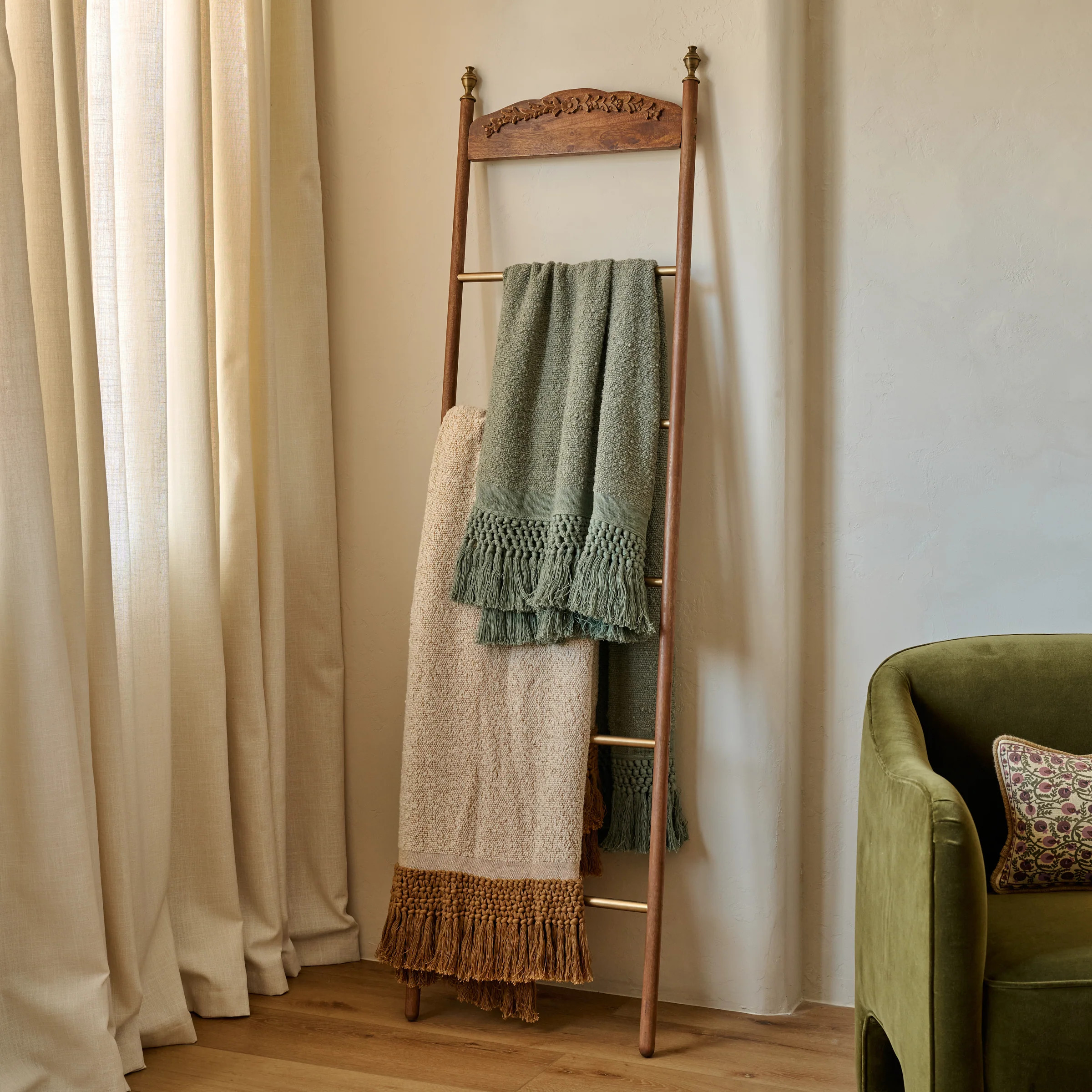 Gloria Carved Wood and Brass Decorative Ladder | Magnolia