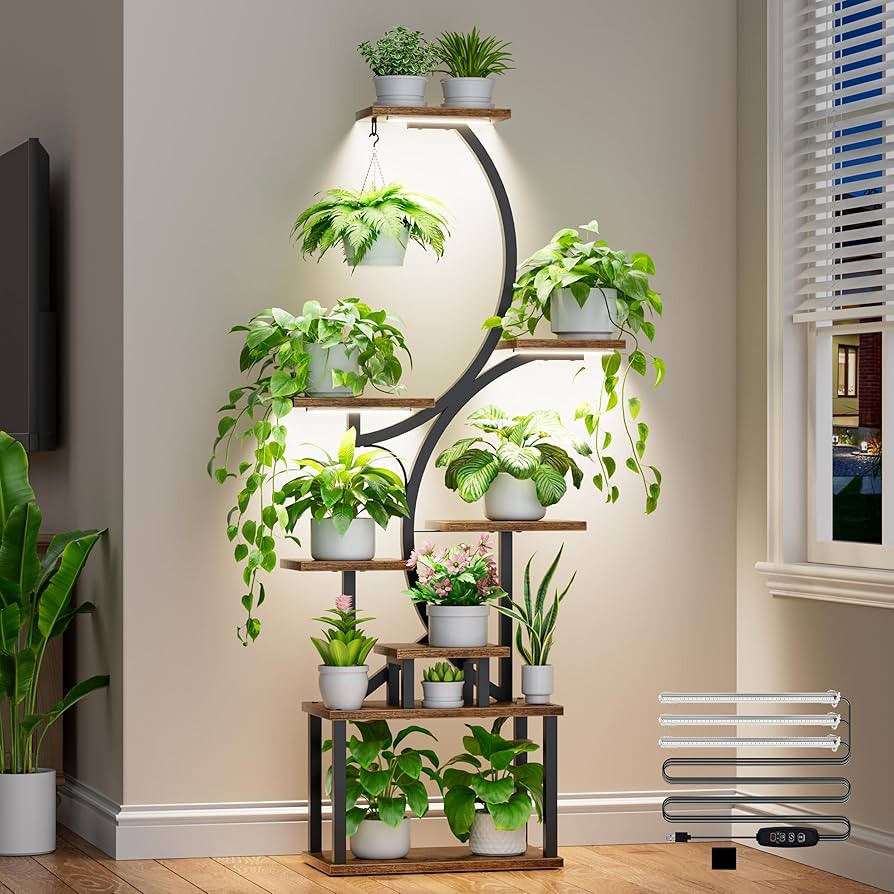 Plant Stand with Grow Lights for Indoor Plants, 8-Tiered Tall Corner Plant Shelf with Full Spectr... | Amazon (US)