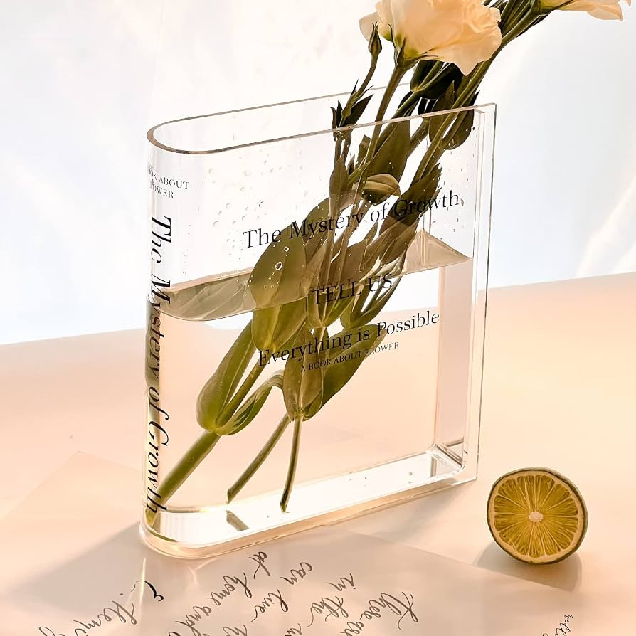 Clear Acrylic Book Vase - Book Shaped Flower Vase for Trendy Bedroom, Bookshelf, and Room Decor -... | Amazon (US)