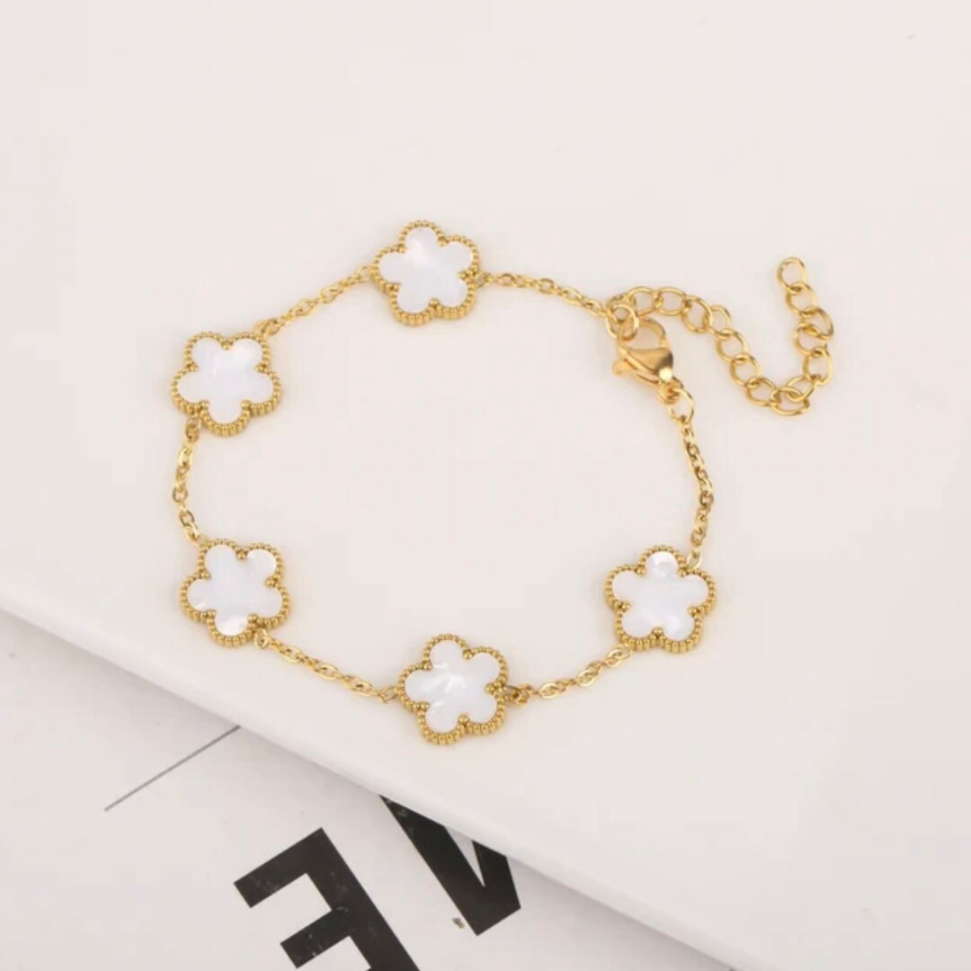 Vierblättriges Kleeblatt Schmuck Armband Stahl Weiß Klee Ohrringe Perlmutt Kleeblätter van Cle... | Etsy (EU)