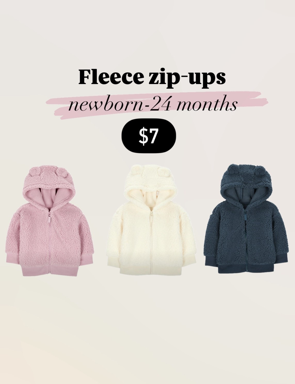 Fleece zip-ups on sale for $7!
Newborn-24months
Walmart finds 

#LTKBaby #LTKHoliday #LTKCyberWeek
