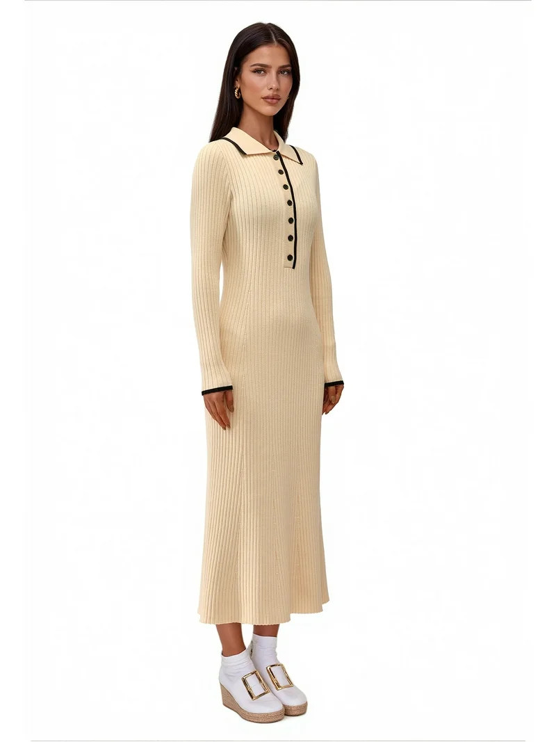 PRETTYGARDEN Women's Long Sleeve V-neck Dress, Sizes S-XXL | Walmart (US)