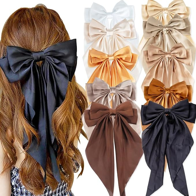 10 PCS Large Hair Bows Ribbon Bow for Women,Hair Bows for Womens,Oversized Long-tail Cute Aesthet... | Amazon (US)
