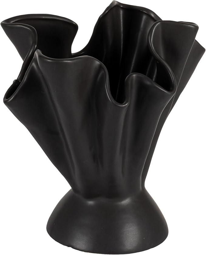 Bloomingville Stoneware Ruffled Vase with Reactive Glaze, Black | Amazon (US)
