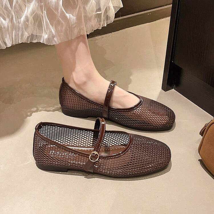 Women's Pink Mesh Breathable Flat Ballerina Shoes, Summer Open Toe Slip-On Flat Shoes, New Arriva... | SHEIN