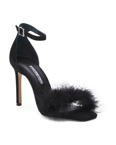 Suede Esquire Faux Feather Heeled Sandals for Women | Marshalls