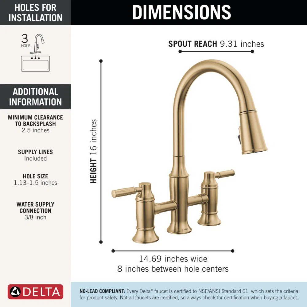Renaldi Brushed Gold Kitchen Faucet with Pull Down Sprayer, Bridge Modern Kitchen Sink Faucet, Tw... | Wayfair North America