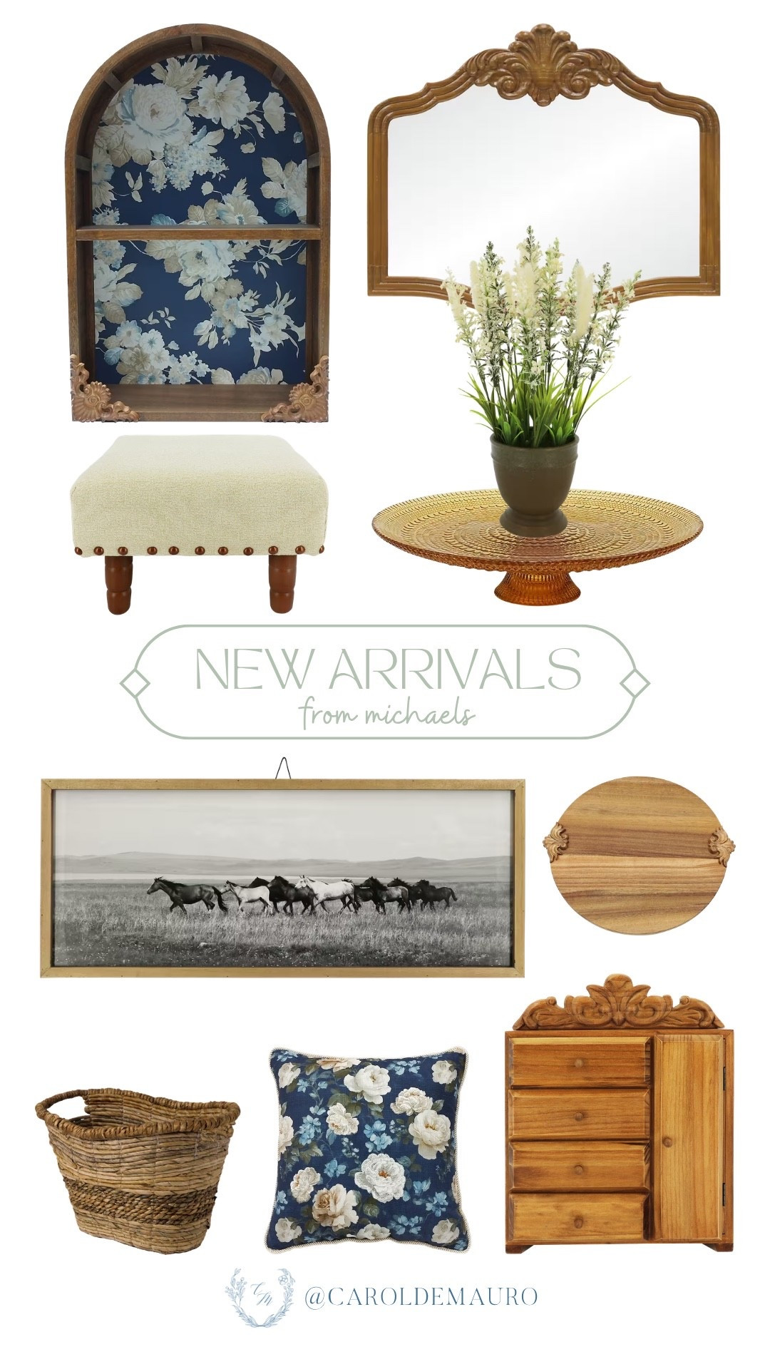You're gonna love these new arrivals from Michaels! If you're thinking of adding new decor pieces like this arched wall cabinet shelf, a vintage mirror, a framed wild horse wall art, and a floral pillow, then save this post.

entryway furniture, kitchen decor, home refresh, design tips, modern vintage, faux flower, wicker basket, display tray

#LTKSeasonal #LTKU #LTKHome