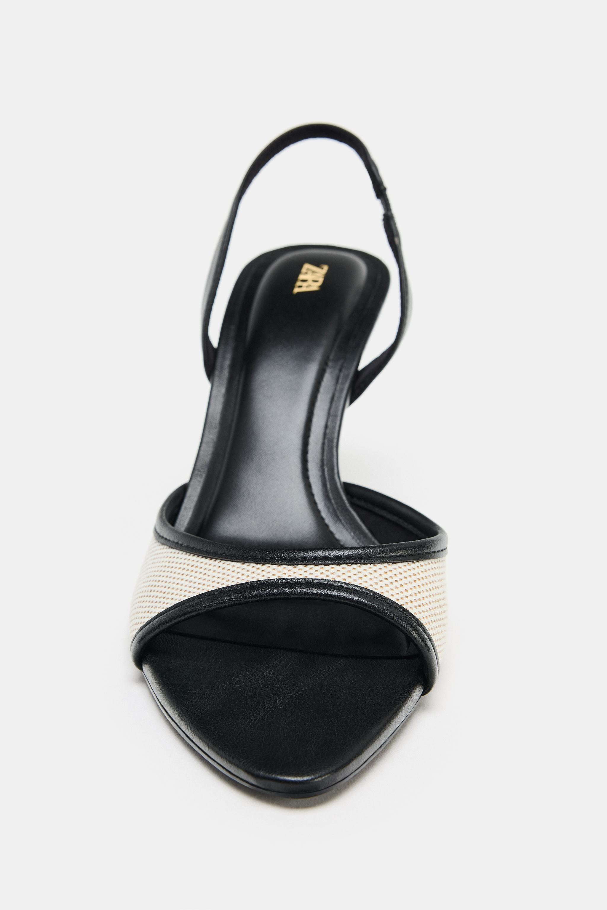 Sandalette. Oberteil aus Materialmix. Breiter Riemen vorne. Schmaler hoher Absatz. Fersenriemen m... | Zara DE
