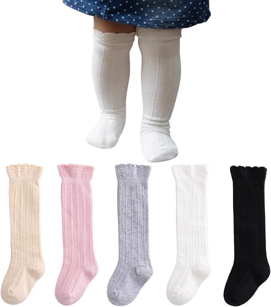 Petrass Knee High Socks Baby Girls,Infant Ruffle Knee High Socks,Toddler Knee High Socks White | Amazon (US)
