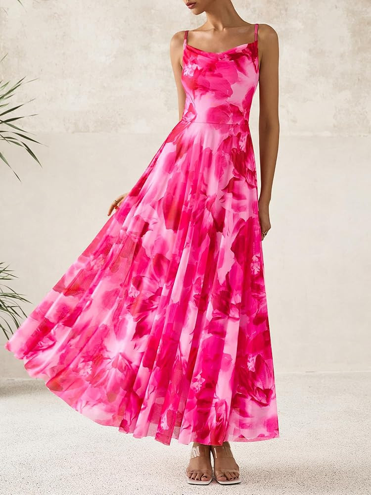 BTFBM Women Summer Floral Maxi Dresses Elegant Spaghetti Strap Dress Printed Party Dress Beach Lo... | Amazon (US)