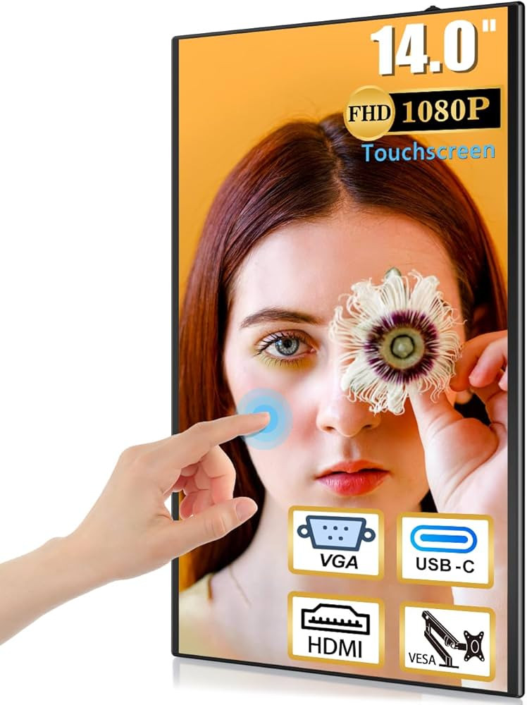 CUIUIC 14" Touchscreen Monitor, USB-C+HDMI+VGA FHD 1920x1080 IPS HDR 100% sRGB 60Hz 10-Point Touc... | Amazon (US)