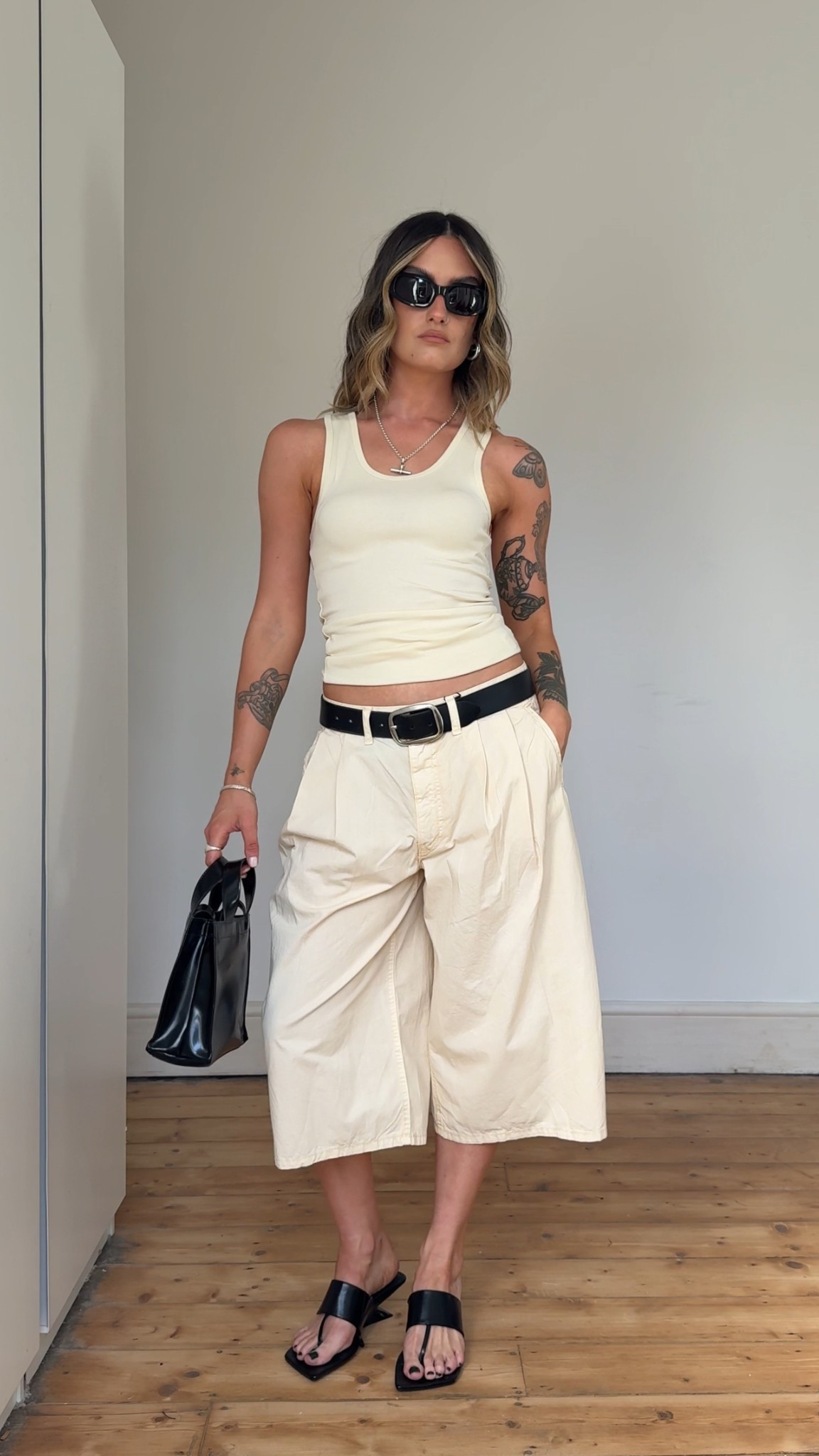 Butter yellow, jorts, Bermuda shorts, black belt, vest top

#LTKeurope #LTKuk #LTKsummer