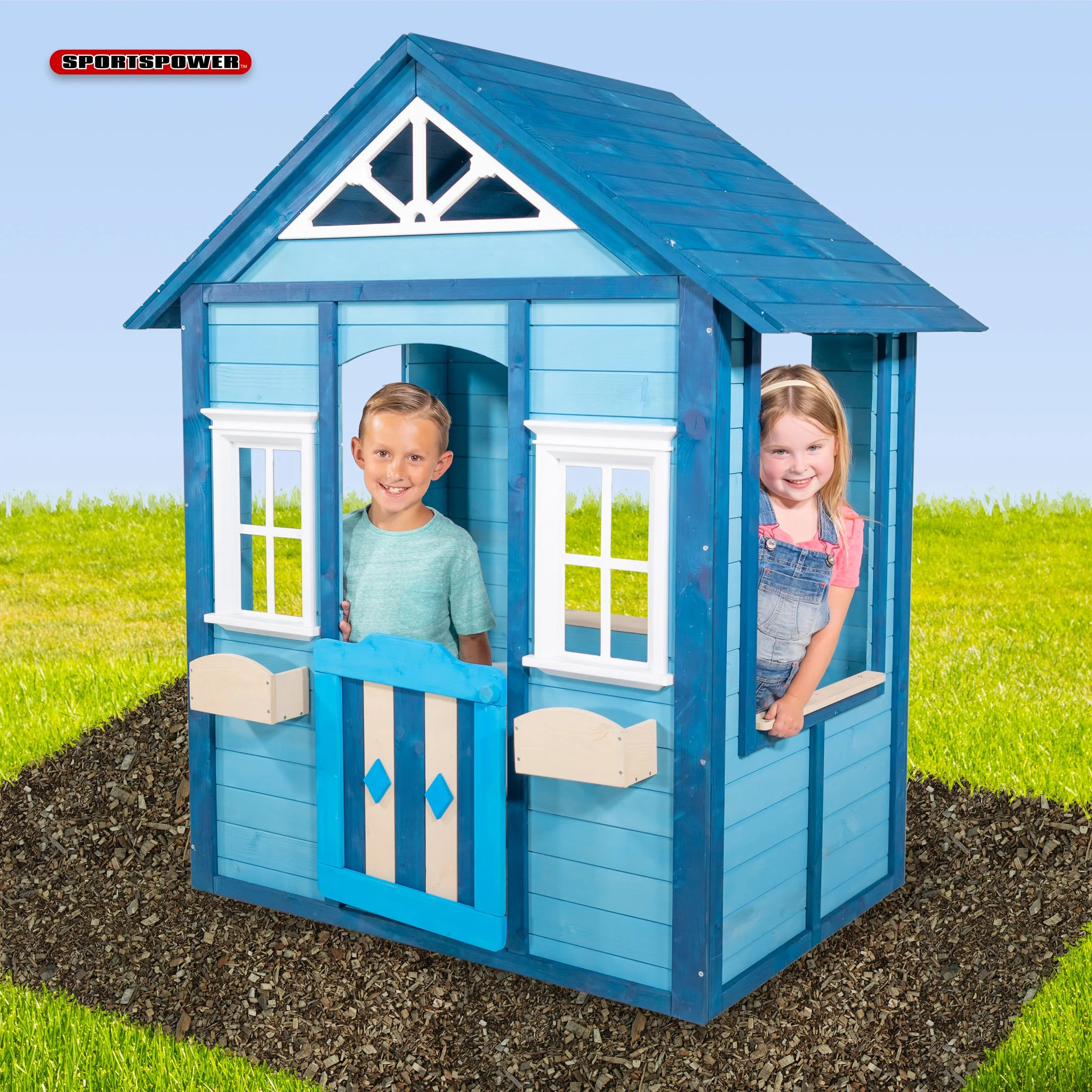 Sportspower Woodbridge Wooden Playhouse for Kids, Blue, Ages 3–8, ASTM Certified | Walmart (US)