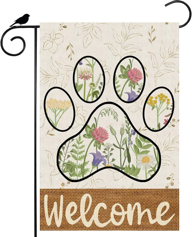 Welcome Dog Paw Wildflowers Leaves Spring Garden Flag Summer Seasonal Yard Flag 12x18 Inch Double... | Amazon (US)