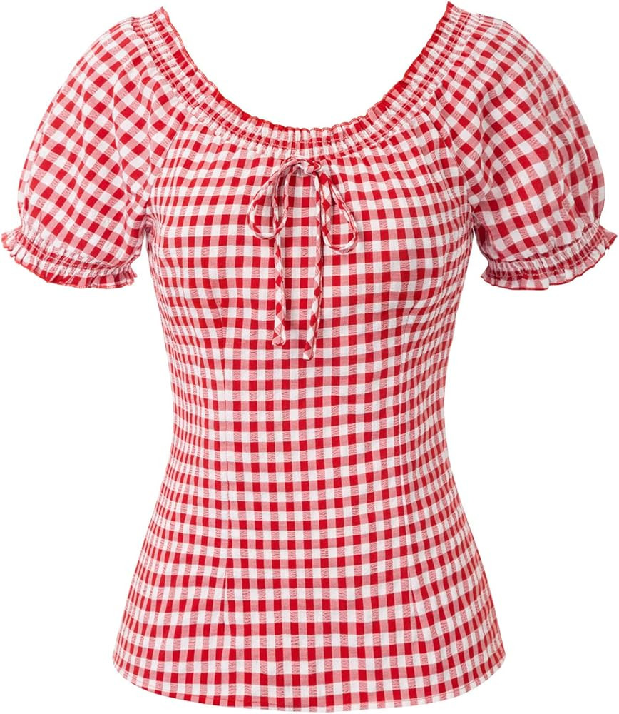 Belle Poque Women Summer Gingham Top 1950s Vintage Off Shoulder Blouse Tops | Amazon (US)