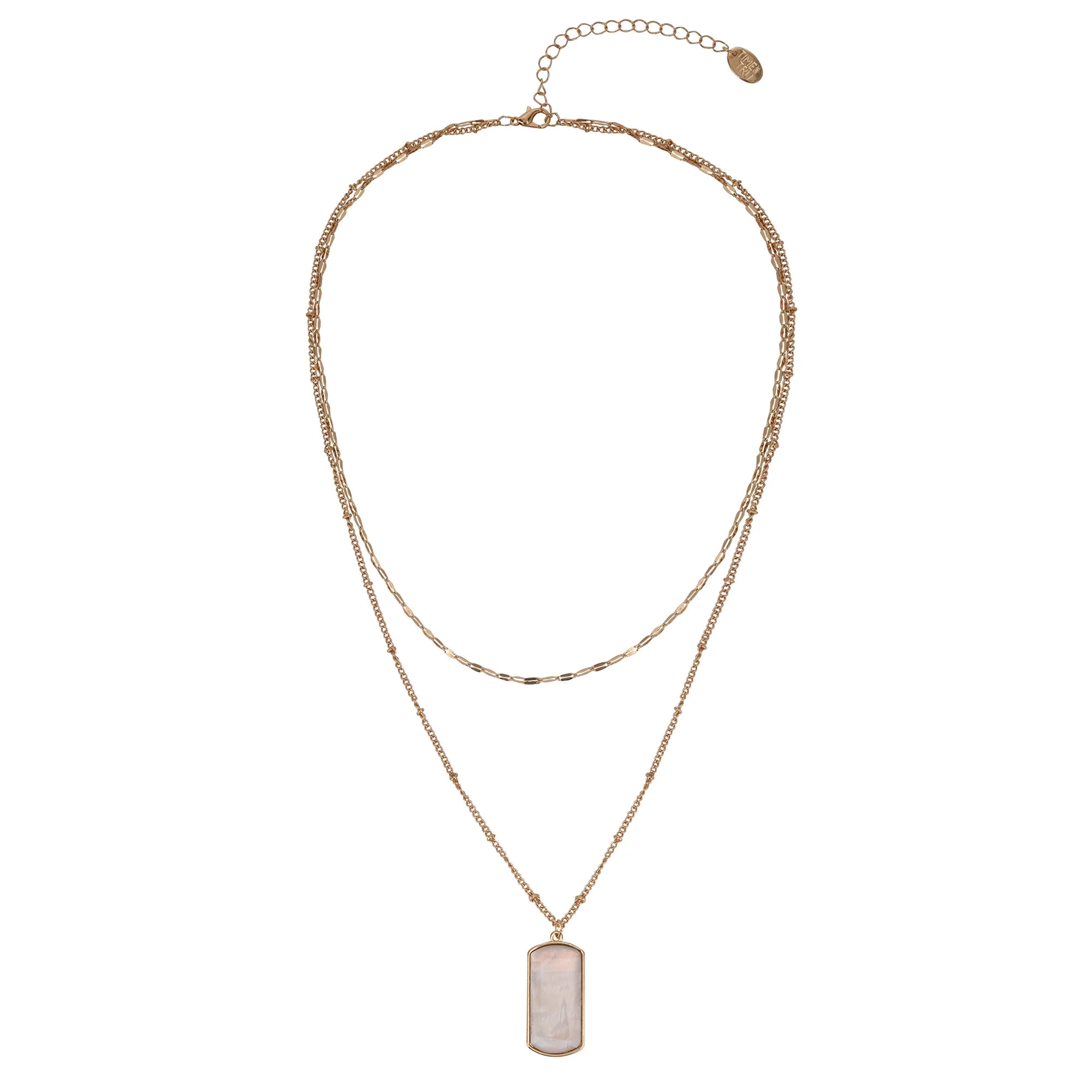 Time and Tru Adult Women's Gold Tone Hammered Layered Shell Pendant Necklace | Walmart (US)