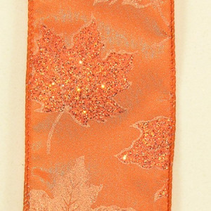 Orange Fall Maple Leaf Wired Craft Ribbon 2" x 40 Yards | Christmas Central