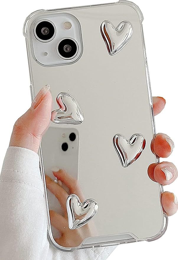 DIMEIYA Compatible with iPhone 14 Pro Max case,Mirror Senior Silver Cute Heart Soft Silicone Clea... | Amazon (US)